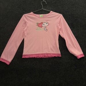 Circo Pink Cat Graphic Ruffle Baby Top Y2K Long Sleeve Rhinestone Size Large